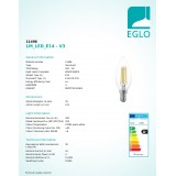 EGLO 11496 | E14 4W -> 30W Eglo oblik svijeće C35 LED izvori svjetlosti filament 350lm 2700K 360° CRI>80