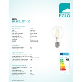 EGLO 11534 | E27 6,5W -> 63W Eglo obični A60 LED izvori svjetlosti filament 810lm 2700K 360° CRI>80