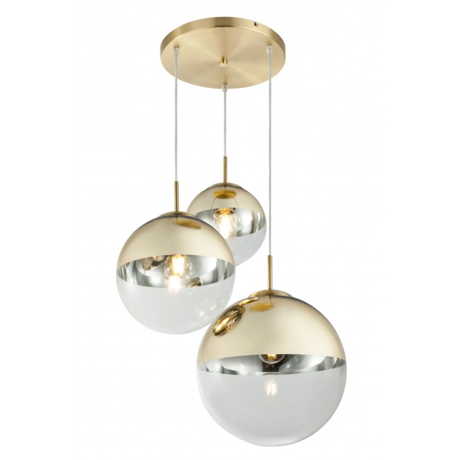 GLOBO 15855-3 | Varus Globo visilice svjetiljka 3x E27 mesing, prozirno, zlatno